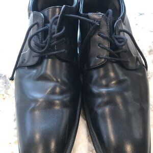 Used Alfani Andrew Black Faux-Leather Plain Toe Derbys Dress Shoes Men's 10M